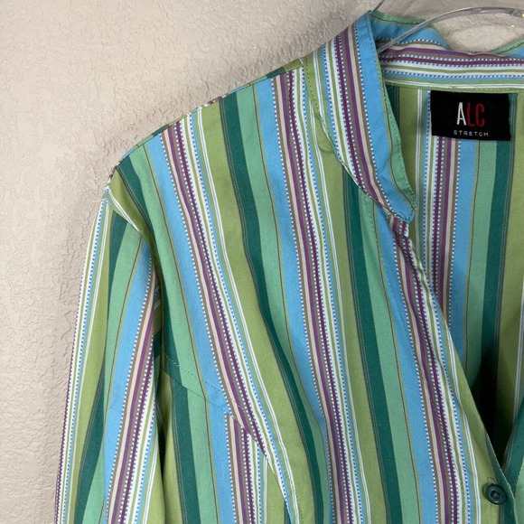 ALC Women's Striped Button Front‎ Blouse Top Stretch Long Sleeve Multicolor SZ L - Picture 3 of 9